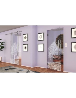 Pendeltür Baum Gelasert Auf Klarglas