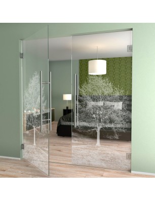 Pendeltür Baum Gelasert Auf Klarglas