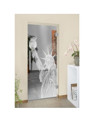 Pendeltür Freiheitsstatue Gelasert Auf Klarglas