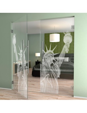 Pendeltür Freiheitsstatue Gelasert Auf Klarglas