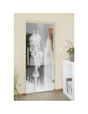 Pendeltür Big Ben Gelasert Auf Klarglas