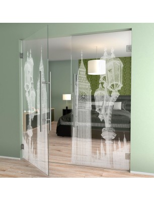 Pendeltür Big Ben Gelasert Auf Klarglas