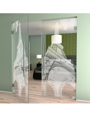 Pendeltür Eifelturm 3 Gelasert Auf Klarglas