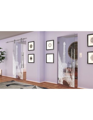 Pendeltür Eifelturm 4 Gelasert Auf Klarglas