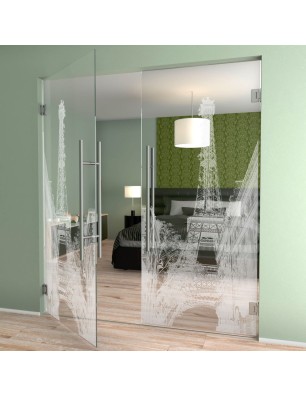 Pendeltür Eifelturm 4 Gelasert Auf Klarglas