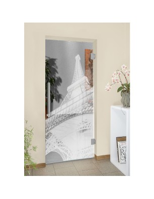 Pendeltür Eifelturm Gelasert Auf Klarglas