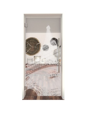 Pendeltür Eifelturm Gelasert Auf Klarglas