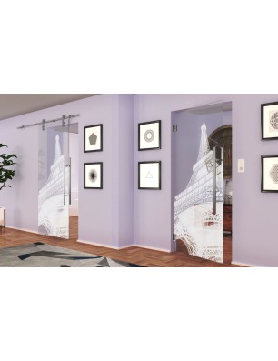 Pendeltür Eifelturm Gelasert Auf Klarglas