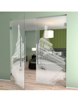 Pendeltür Eifelturm Gelasert Auf Klarglas