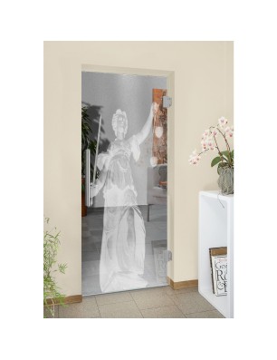 Pendeltür Justitia Gelasert Auf Klarglas