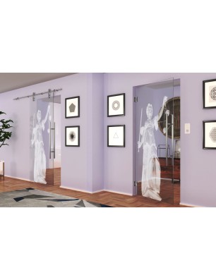 Pendeltür Justitia Gelasert Auf Klarglas