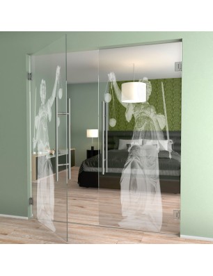 Pendeltür Justitia Gelasert Auf Klarglas