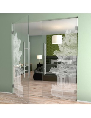 Pendeltür Pagode II Gelasert Auf Klarglas