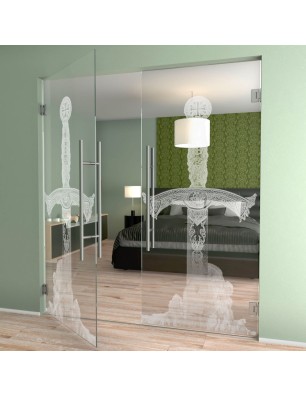 Pendeltür Excalibur Gelasert Auf Klarglas