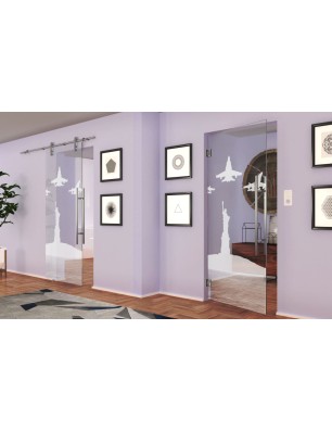 Pendeltür F16 Gelasert Auf Klarglas