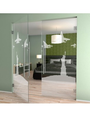 Pendeltür F16 Gelasert Auf Klarglas