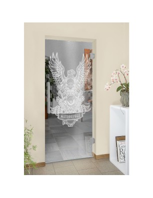 Pendeltür Biker Gelasert Auf Klarglas