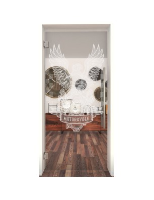 Pendeltür Biker Gelasert Auf Klarglas