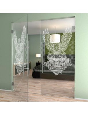 Pendeltür Biker Gelasert Auf Klarglas