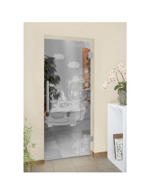 Pendeltür kids car Gelasert Auf Klarglas