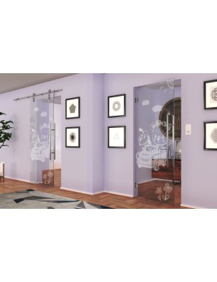 Pendeltür kids car Gelasert Auf Klarglas