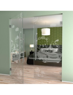 Pendeltür kids car Gelasert Auf Klarglas