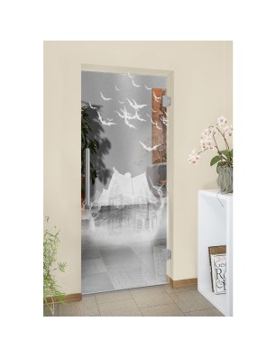 Pendeltür Spukhaus Gelasert Auf Klarglas