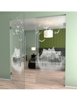 Pendeltür Spukhaus Gelasert Auf Klarglas