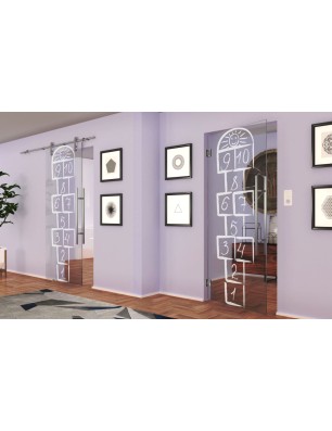 Pendeltür Hopscotch Gelasert Auf Klarglas