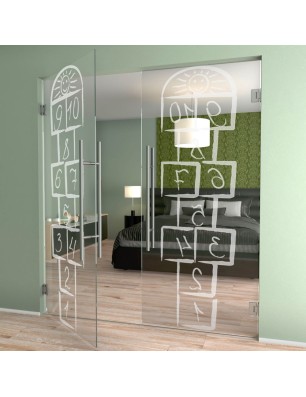 Pendeltür Hopscotch Gelasert Auf Klarglas