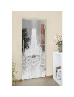 Pendeltür Frauenkirche Gelasert Auf Klarglas