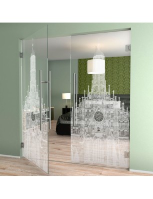 Pendeltür Frauenkirche Gelasert Auf Klarglas