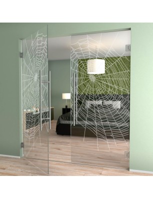 Pendeltür Netz Gelasert Auf Klarglas