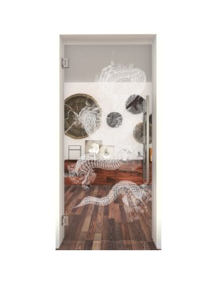 Pendeltür Dragon Gelasert Auf Klarglas