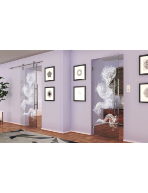 Pendeltür Dragon Gelasert Auf Klarglas