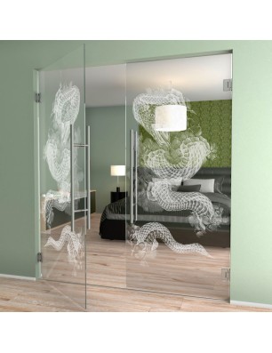 Pendeltür Dragon Gelasert Auf Klarglas