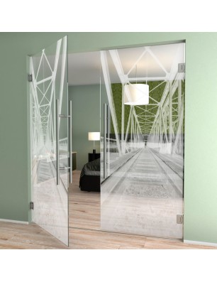 Pendeltür Gleise Gelasert Auf Klarglas