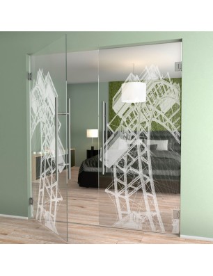 Pendeltür Riesenrad Gelasert Auf Klarglas