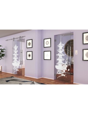 Pendeltür Pagode III Gelasert Auf Klarglas