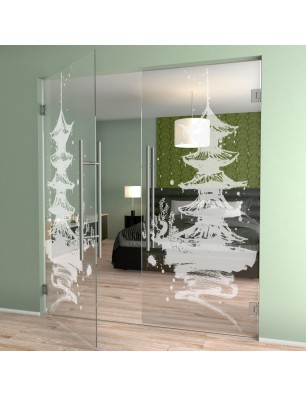 Pendeltür Pagode III Gelasert Auf Klarglas