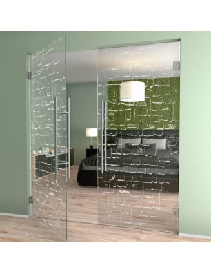 Pendeltür Steinwand Gelasert Auf Klarglas