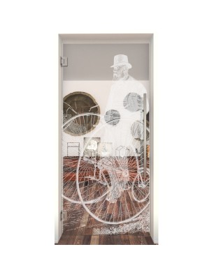 Pendeltür Vintage Bike Gelasert Auf Klarglas