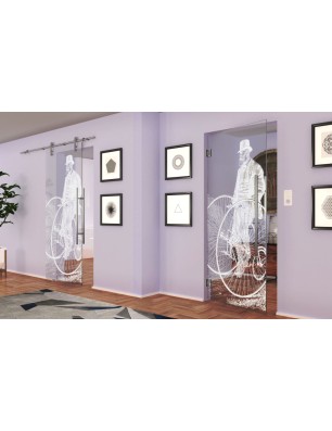 Pendeltür Vintage Bike Gelasert Auf Klarglas