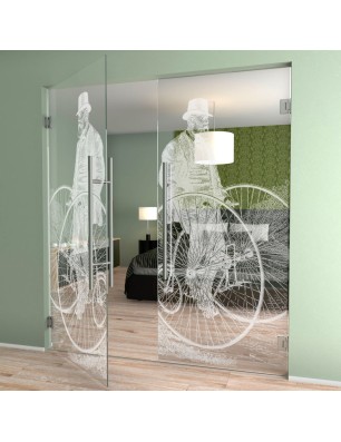 Pendeltür Vintage Bike Gelasert Auf Klarglas