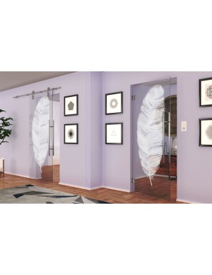 Pendeltür Feder Gelasert Auf Klarglas