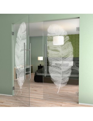 Pendeltür Feder Gelasert Auf Klarglas