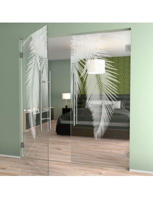 Pendeltür Blätter 2 Gelasert Auf Klarglas