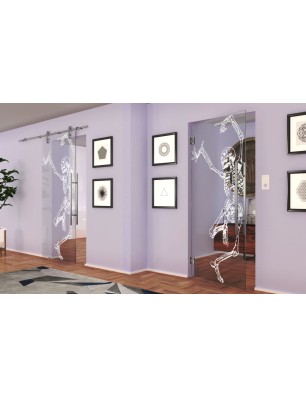 Pendeltür Skelett Gelasert Auf Klarglas