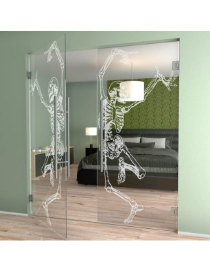 Pendeltür Skelett Gelasert Auf Klarglas