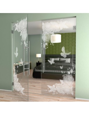 Pendeltür Blume 5 Gelasert Auf Klarglas